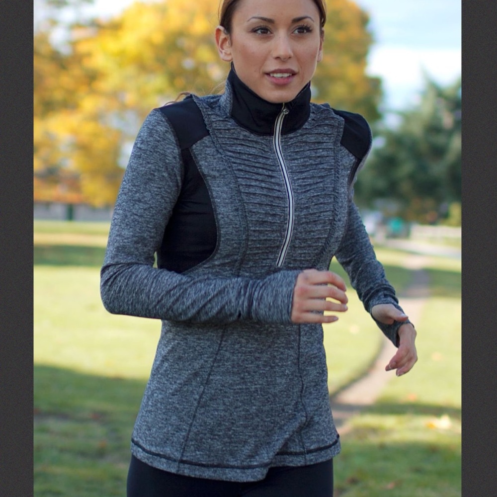lululemon athletica Heathered Gray Long Sleeve Zip-Up Athletic Top